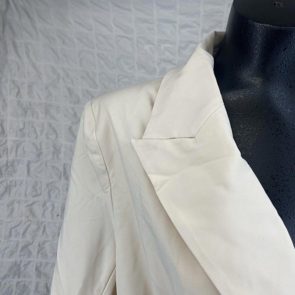 Cream DoubleBreasted Stylish Notched Lapel Light Beige Blazer Coat Womens Large - Picture 5 of 11